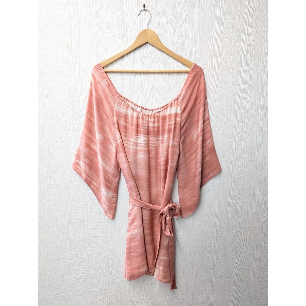 Alice + Olivia 100% Silk  Coral Wide Sleeve Tie Shift Dress Size Small